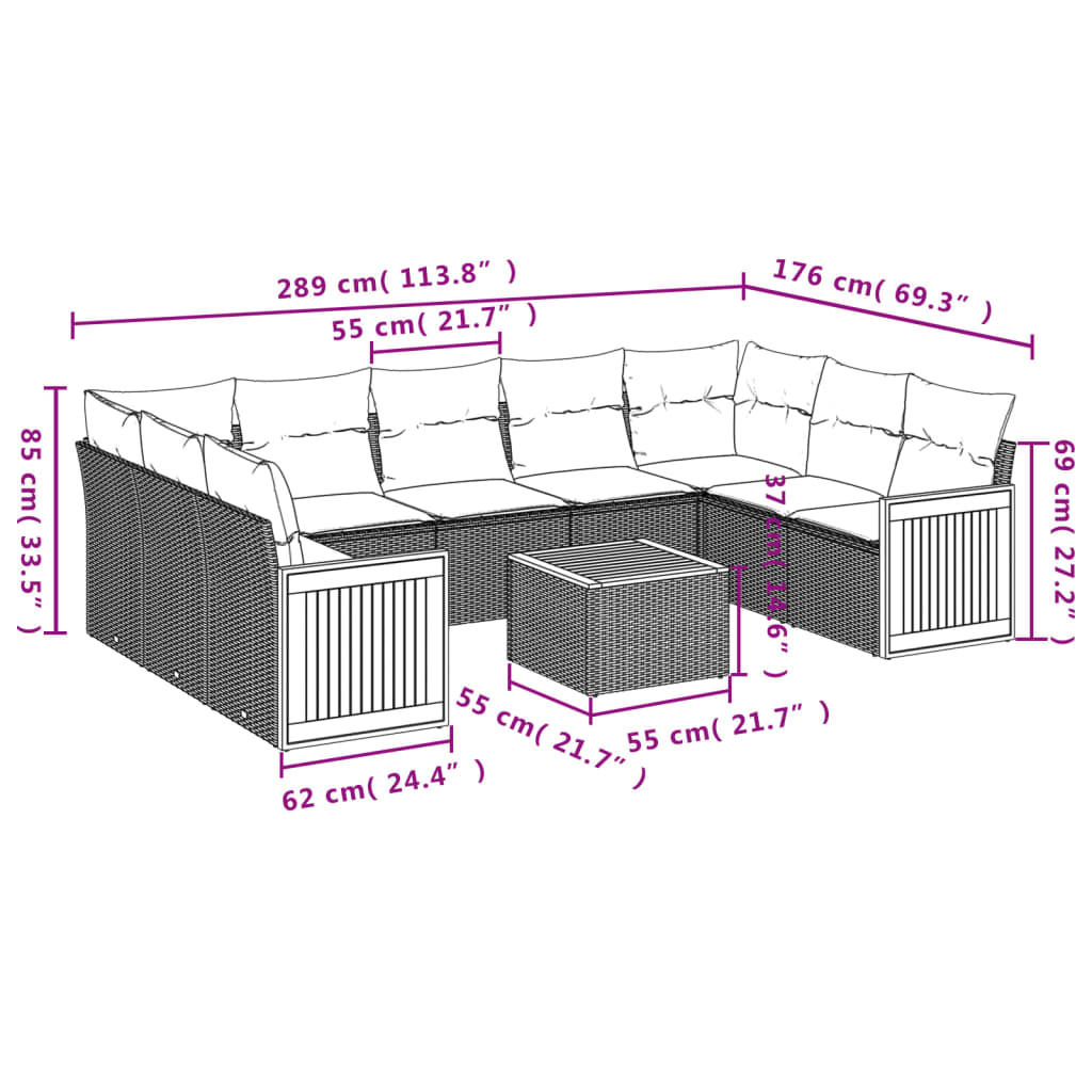 vidaXL 9-piece Lounge Set with cushions poly rattan black