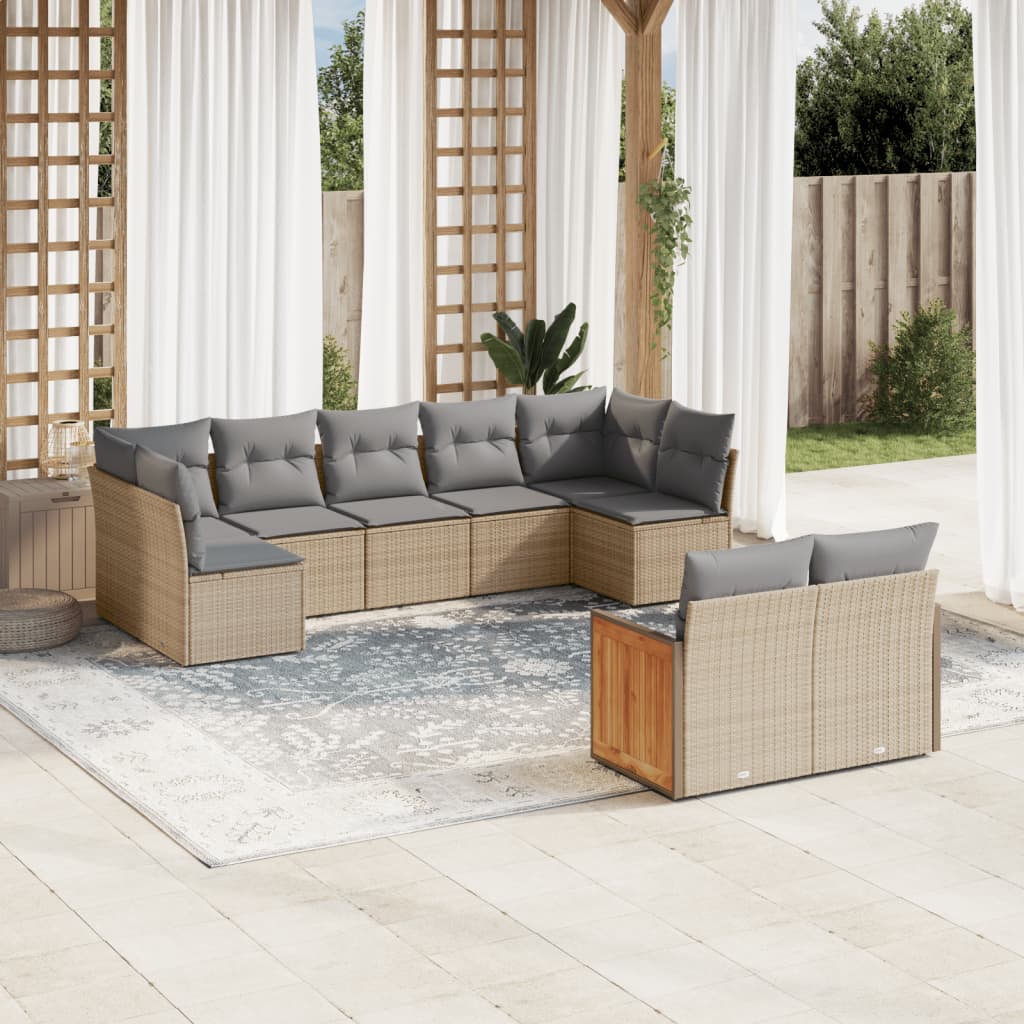 vidaXL 9-delige Loungeset met kussens poly rattan zwart