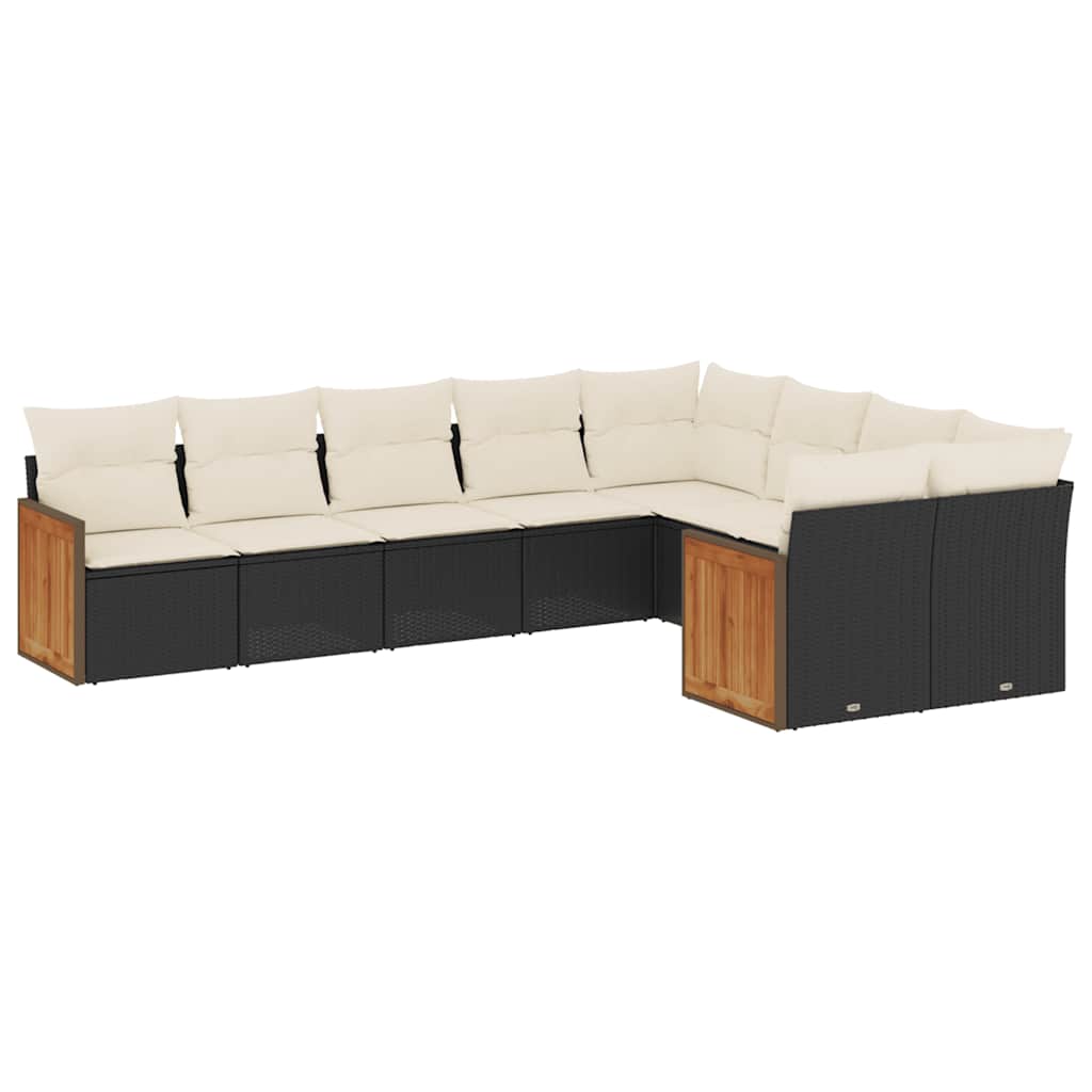 vidaXL 9-piece Lounge Set with cushions poly rattan black