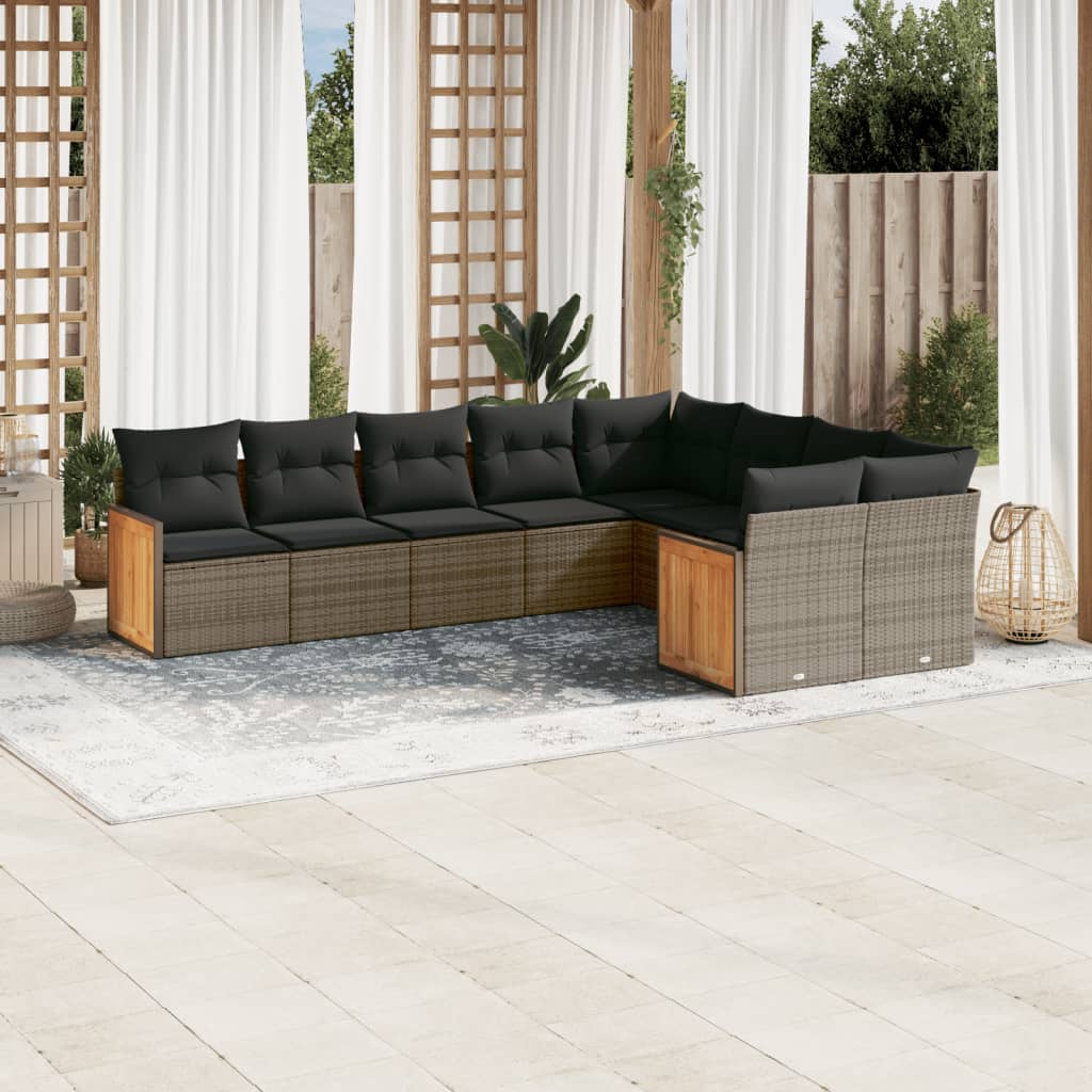 vidaXL 9-piece Lounge Set with cushions poly rattan black