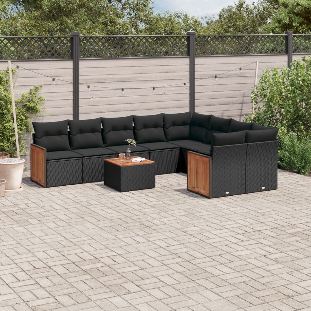 vidaXL 9-piece Lounge Set with cushions poly rattan black