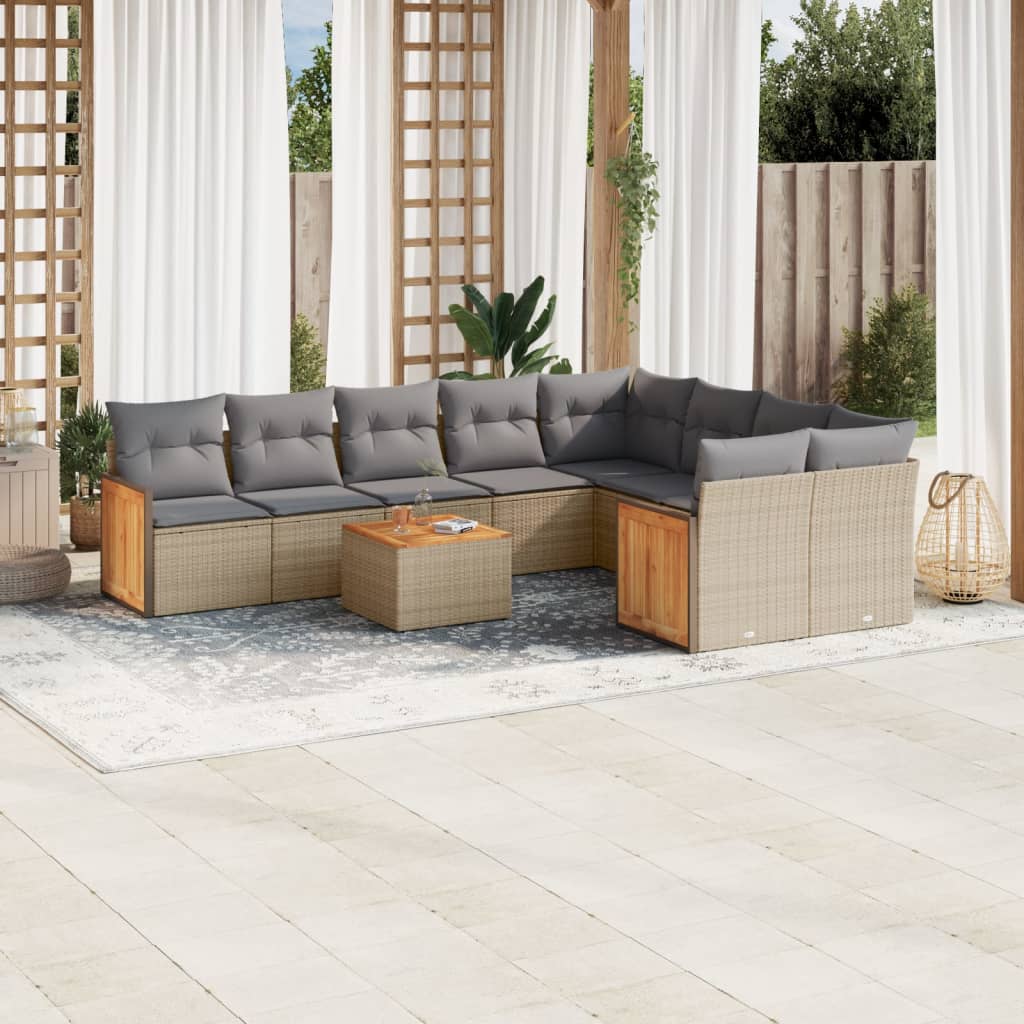 vidaXL 9-piece Lounge Set with cushions poly rattan black