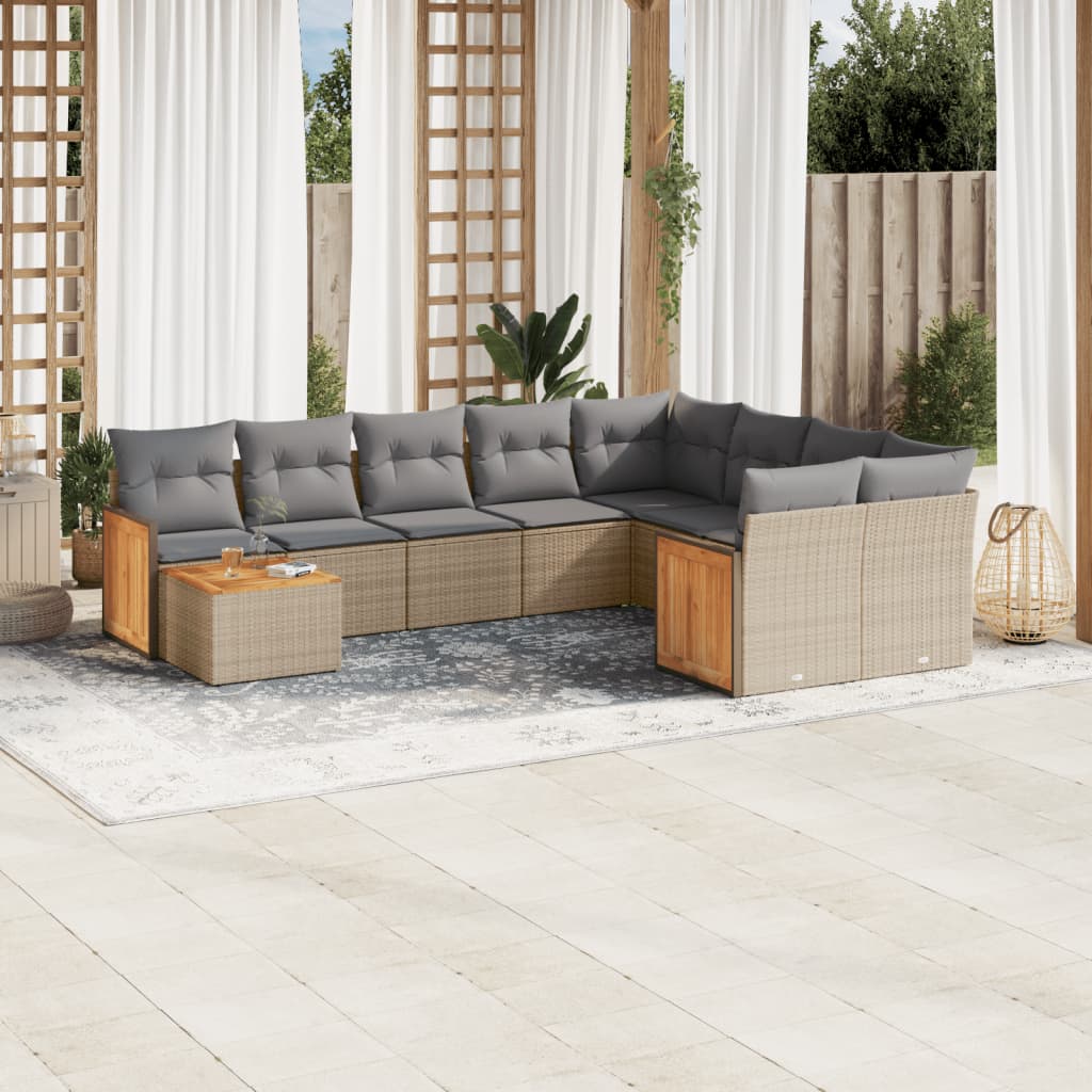 vidaXL 10-delige Loungeset met kussens poly rattan zwart