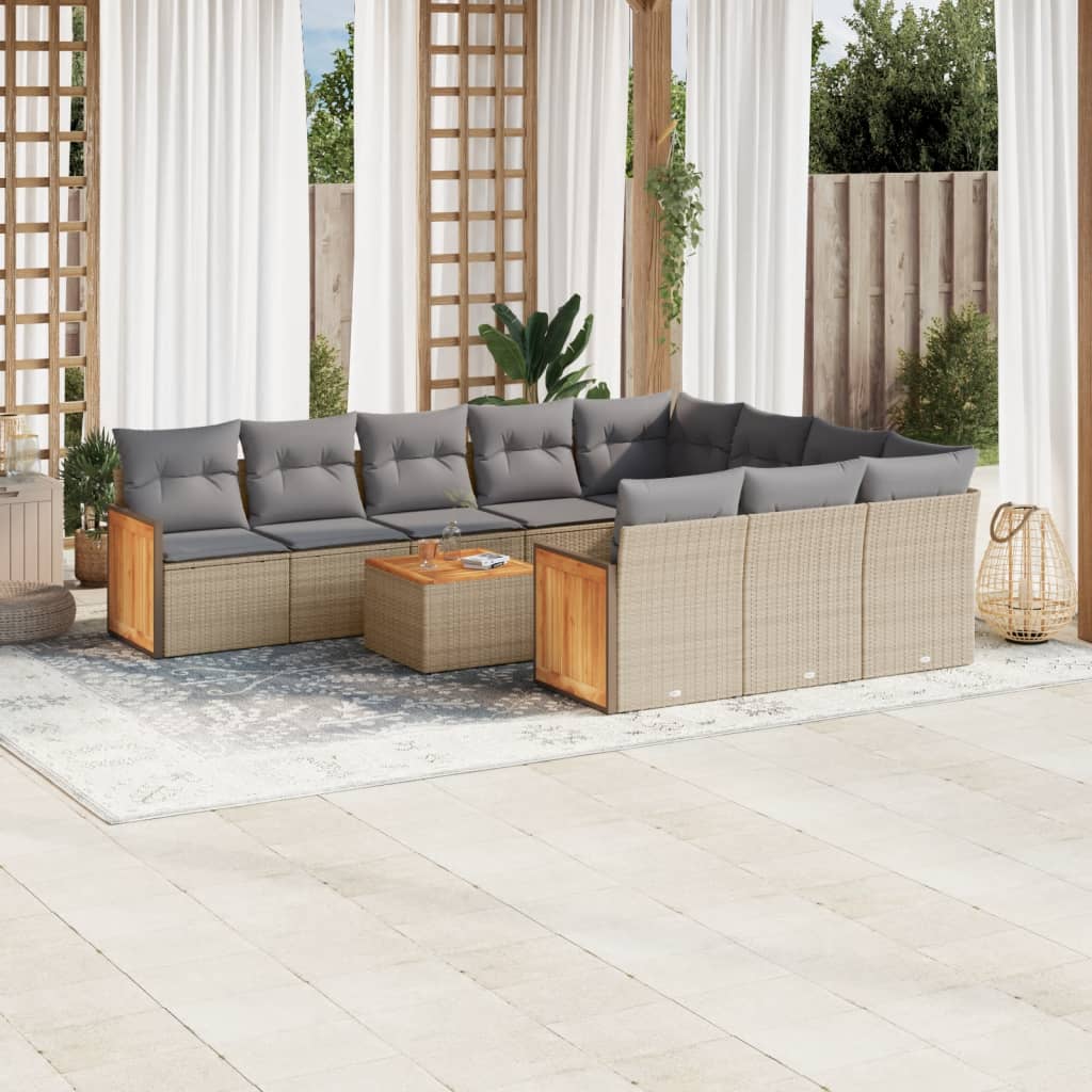 vidaXL 10-piece Lounge Set with Cushions Poly Rattan Black
