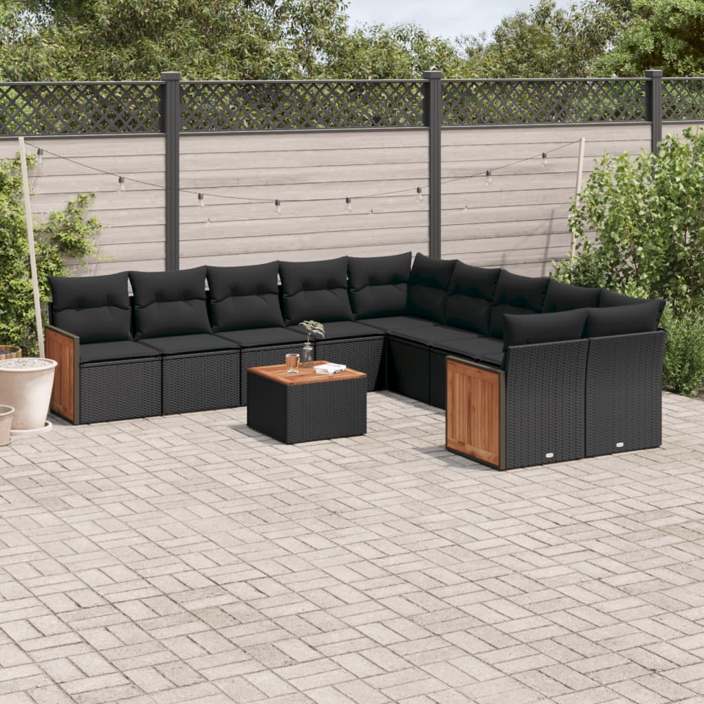 vidaXL 10-Piece Lounge Set with Cushions Poly Rattan Black