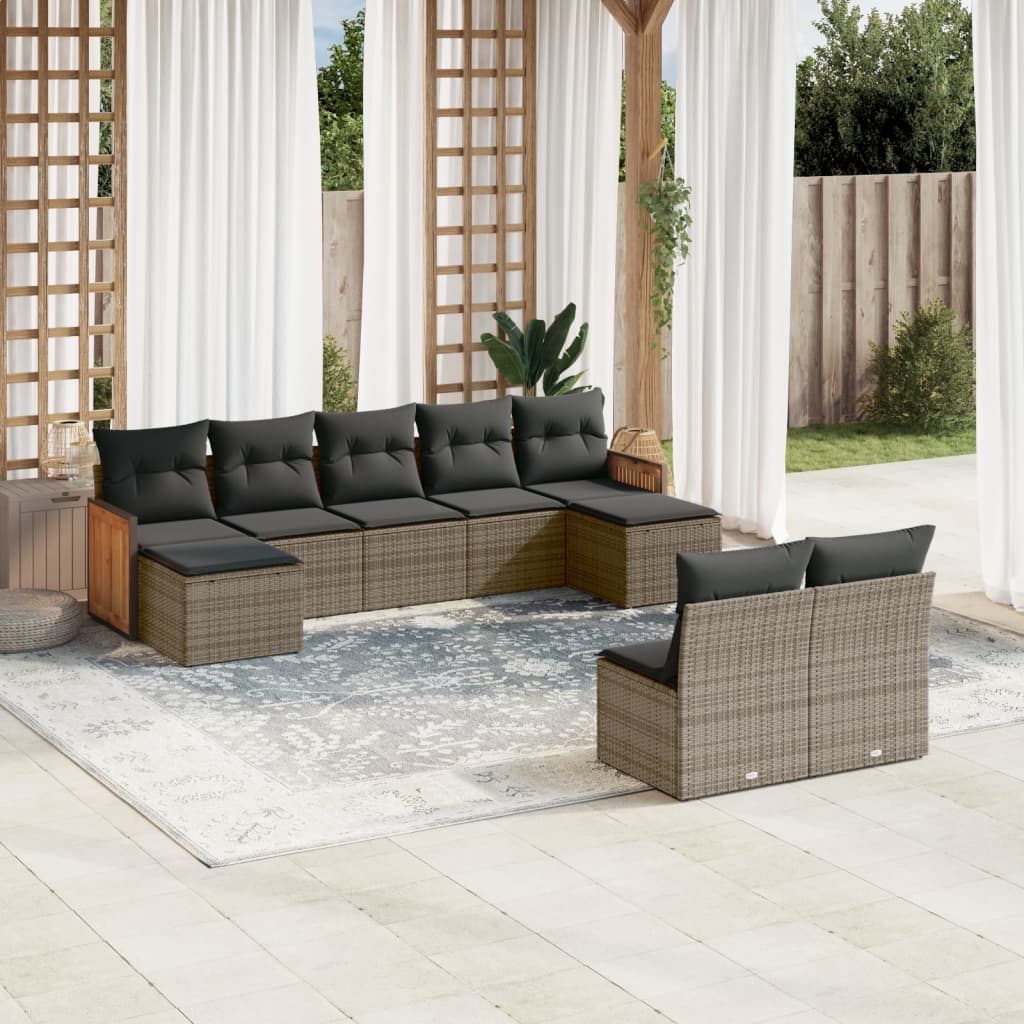 vidaXL 9-piece Poly Rattan Lounge Set with Cushions Black