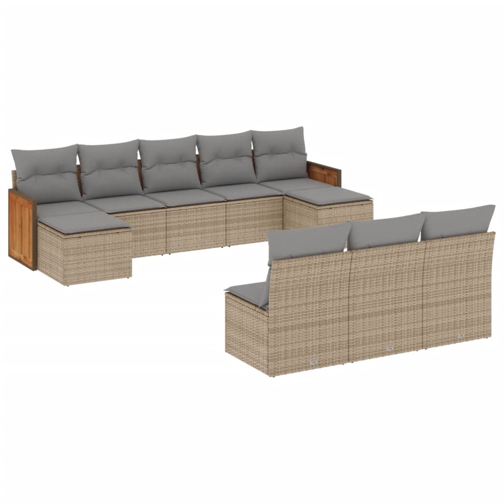vidaXL 10-piece Lounge Set with Cushions Poly Rattan Black