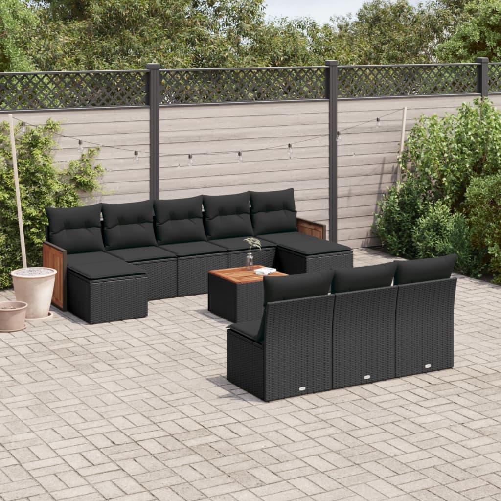 vidaXL 10-piece Lounge Set with Cushions Poly Rattan Black