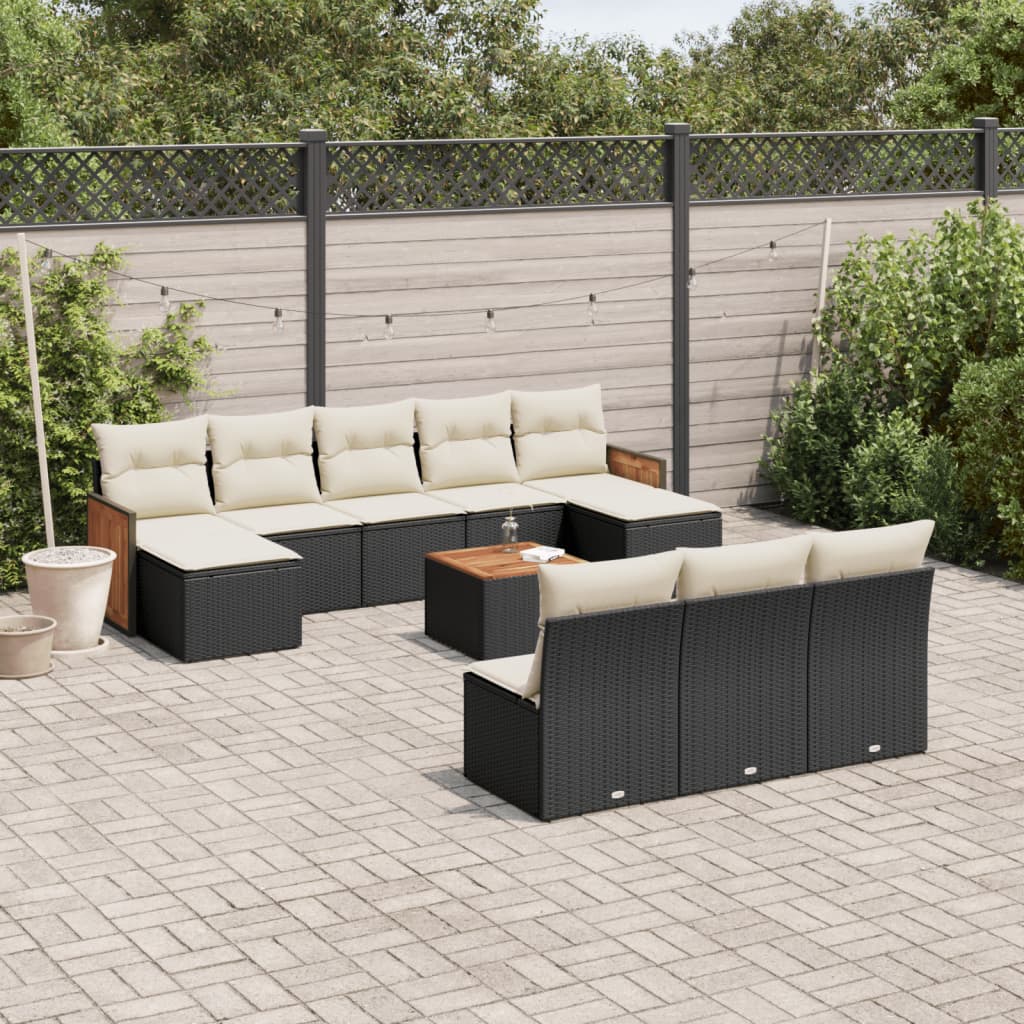 vidaXL 10-piece Lounge Set with Cushions Poly Rattan Black