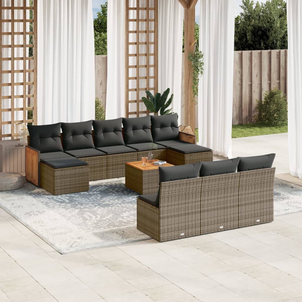 vidaXL 10-piece Lounge Set with Cushions Poly Rattan Black