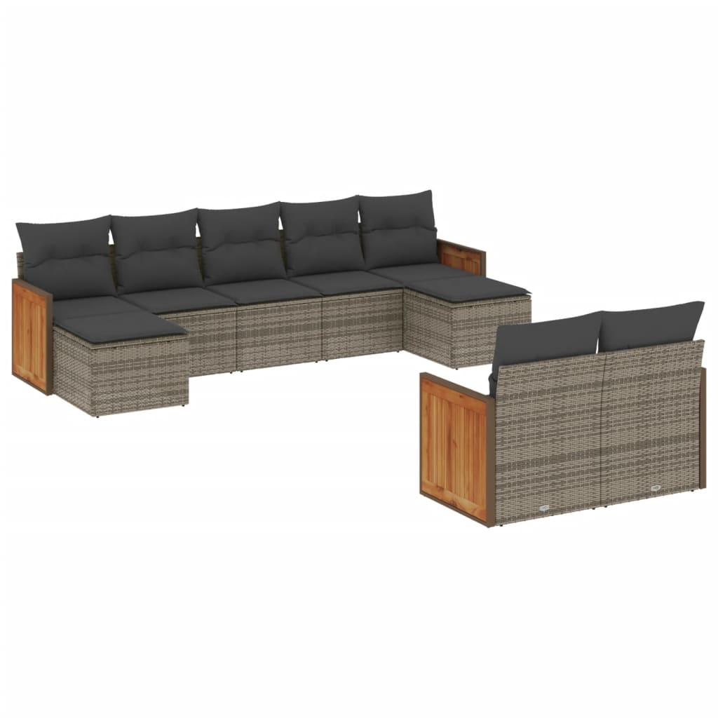 vidaXL 9-delige Loungeset met kussens poly rattan zwart