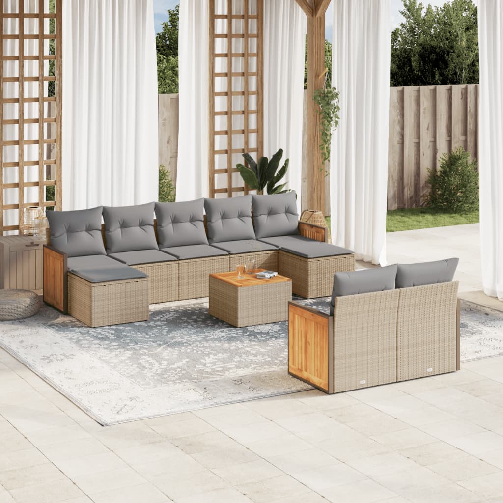 vidaXL 9-delige Loungeset met kussens poly rattan zwart