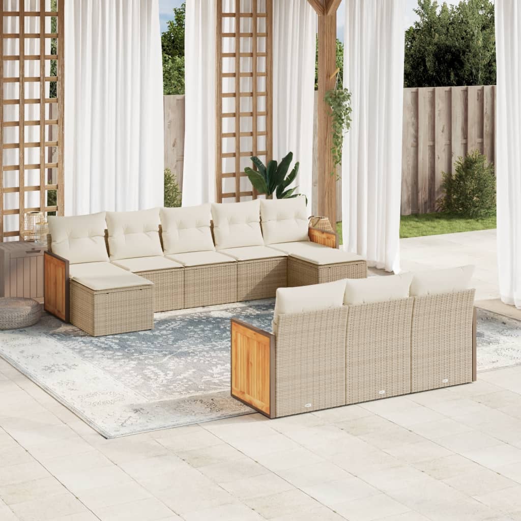 vidaXL 10-delige Loungeset met kussens poly rattan zwart