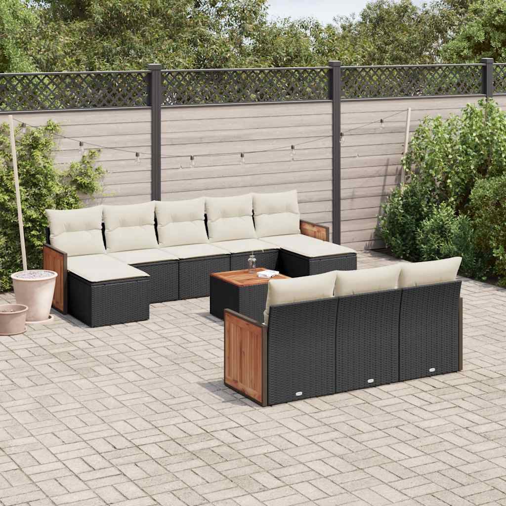 vidaXL 10-delige Loungeset met kussens poly rattan zwart