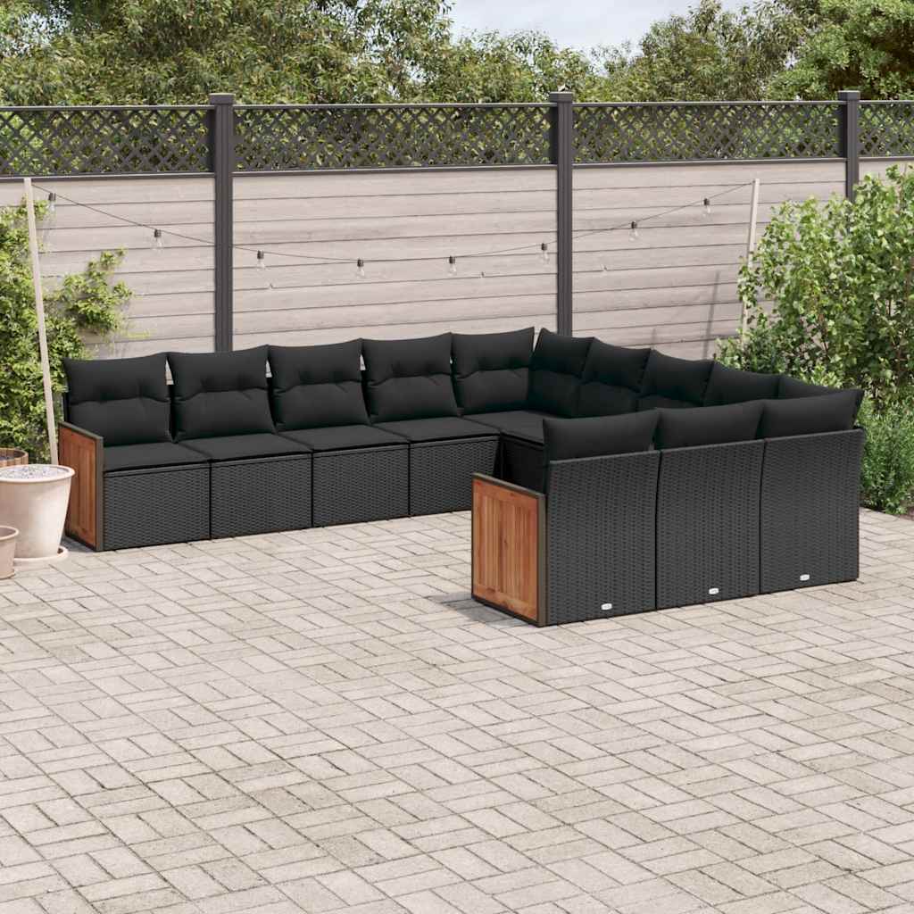 vidaXL 11-Piece Lounge Set with Cushions Poly Rattan Black