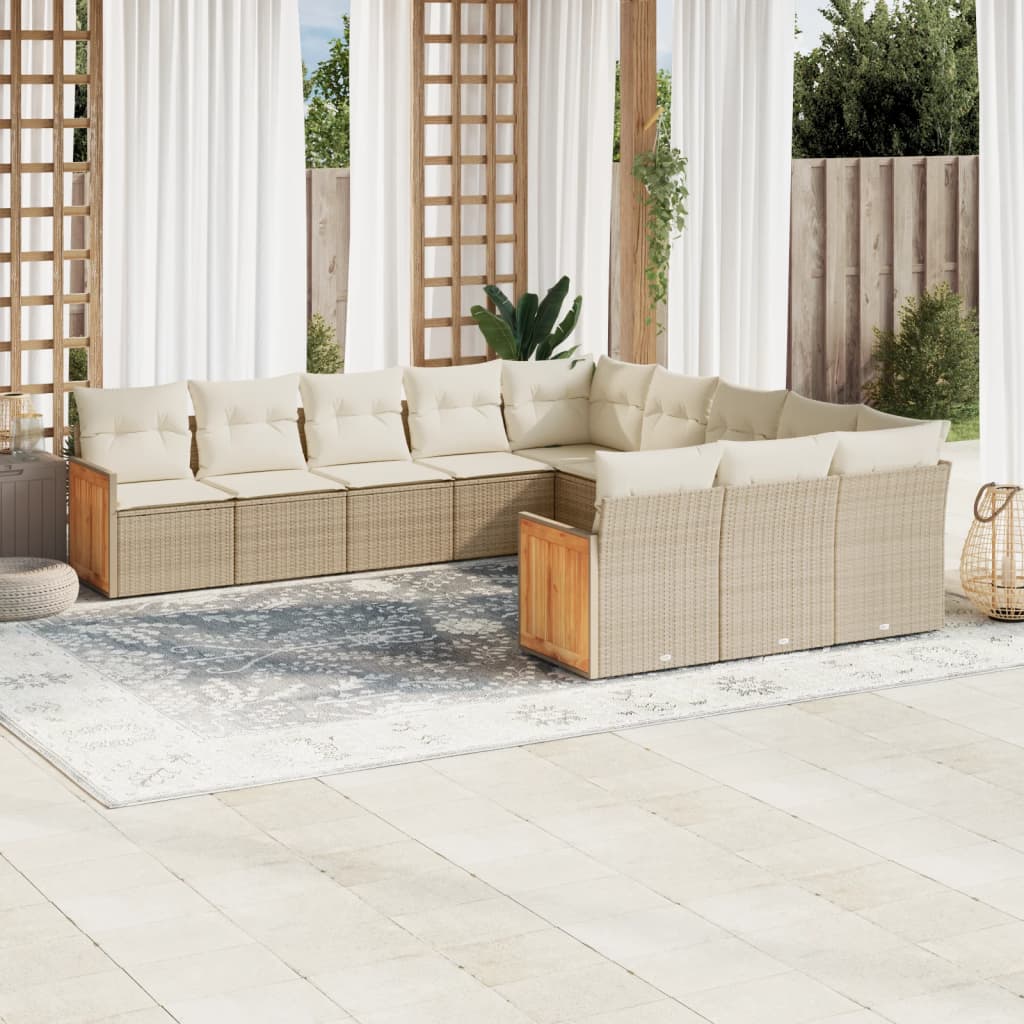 vidaXL 11-Piece Lounge Set with Cushions Poly Rattan Black