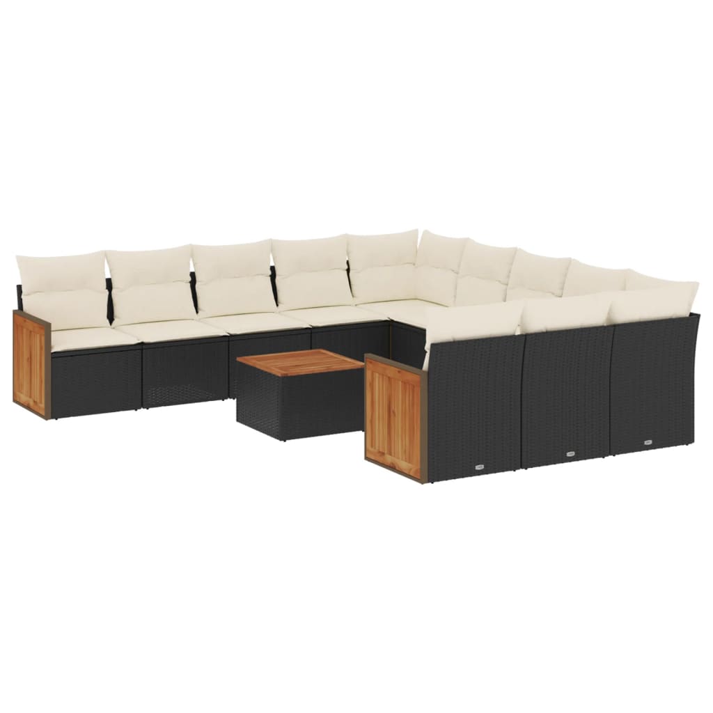 vidaXL 11-Piece Lounge Set with Cushions Poly Rattan Black