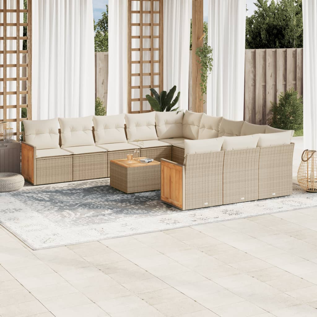 vidaXL 11-Piece Lounge Set with Cushions Poly Rattan Black