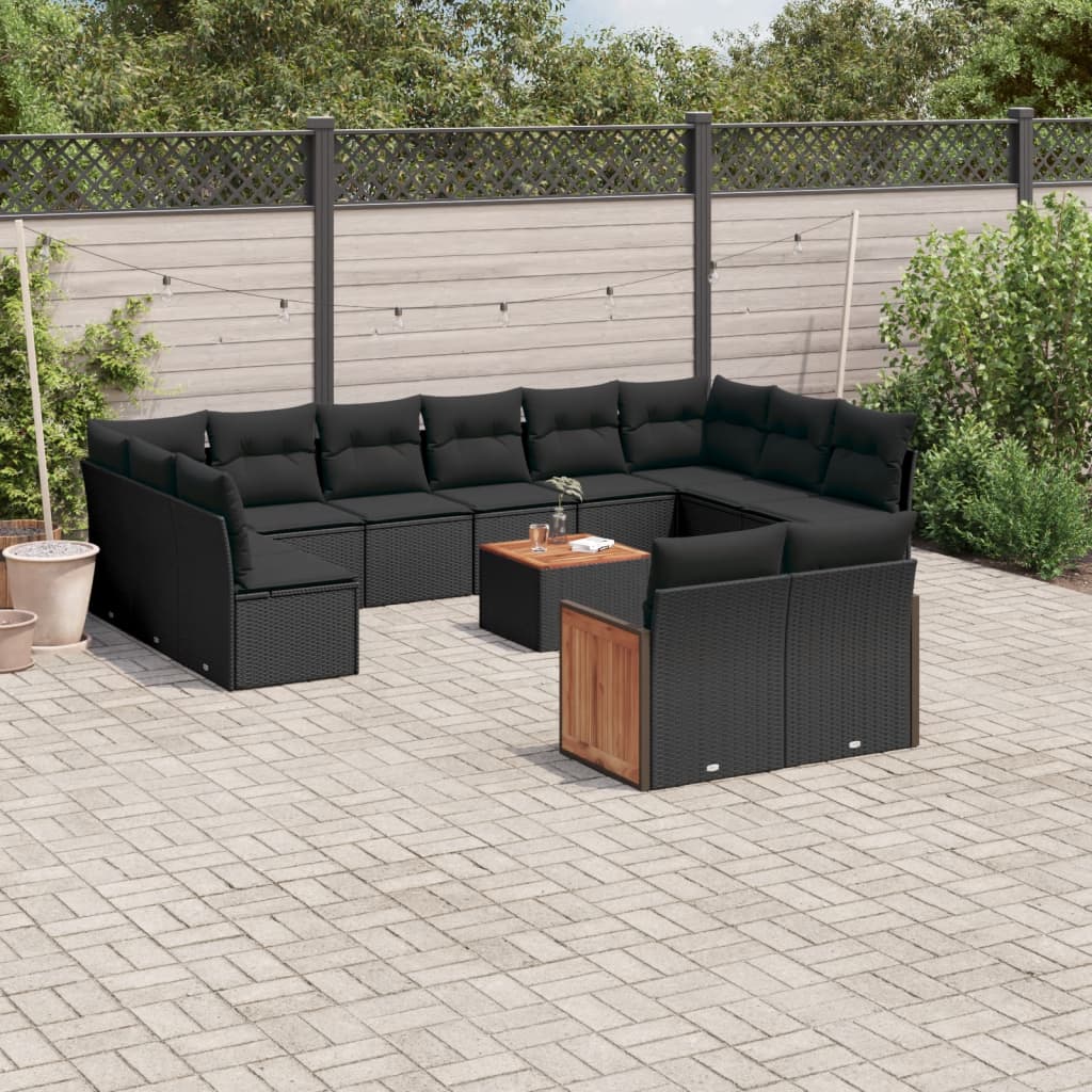 vidaXL 12-delige Loungeset met kussens poly rattan zwart