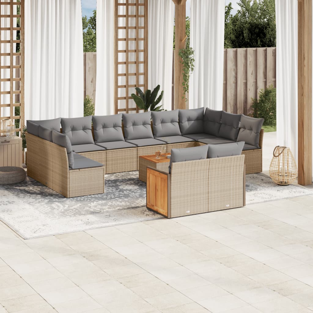 vidaXL 12-delige Loungeset met kussens poly rattan zwart