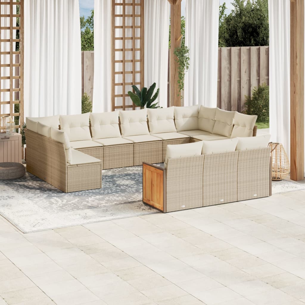 vidaXL 13-delige Loungeset met kussens poly rattan zwart