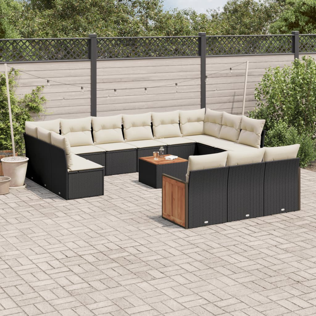 vidaXL 13-delige Loungeset met kussens poly rattan zwart