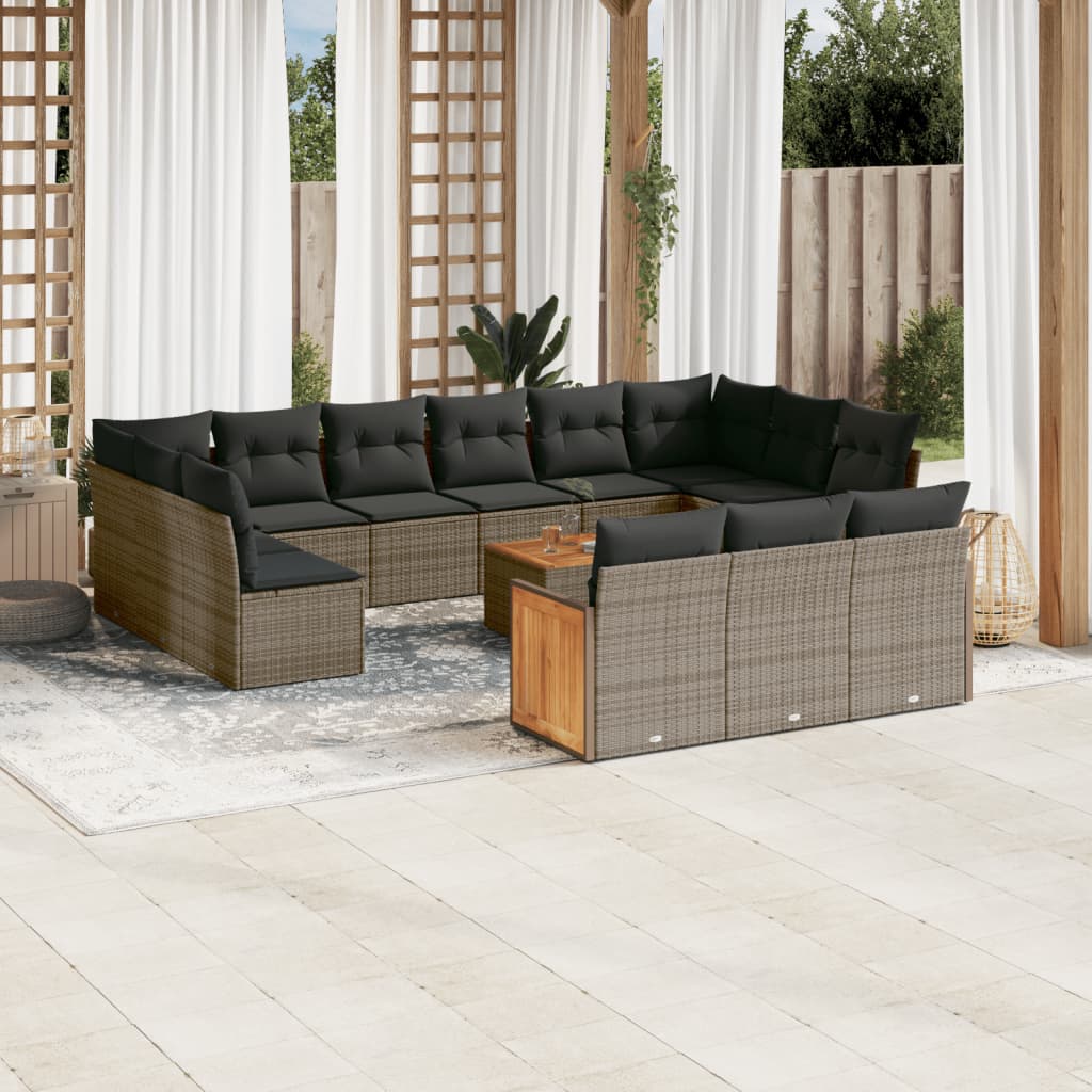 vidaXL 13-delige Loungeset met kussens poly rattan zwart
