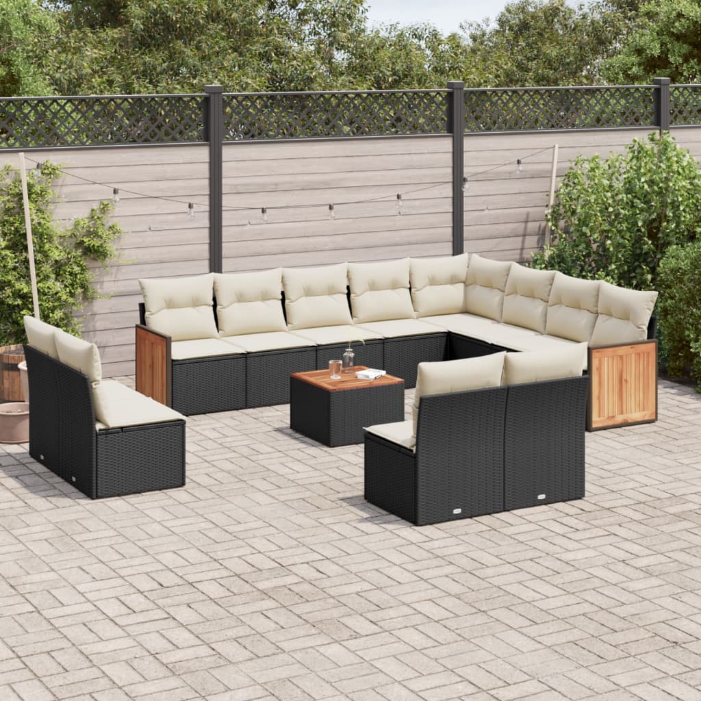vidaXL 12-Piece Lounge Set with Cushions Poly Rattan Black