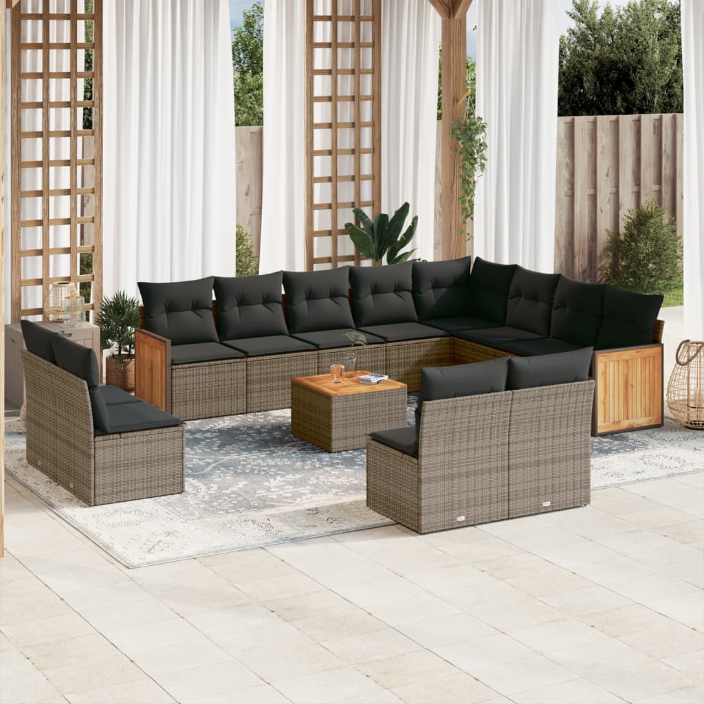 vidaXL 12-Piece Lounge Set with Cushions Poly Rattan Black