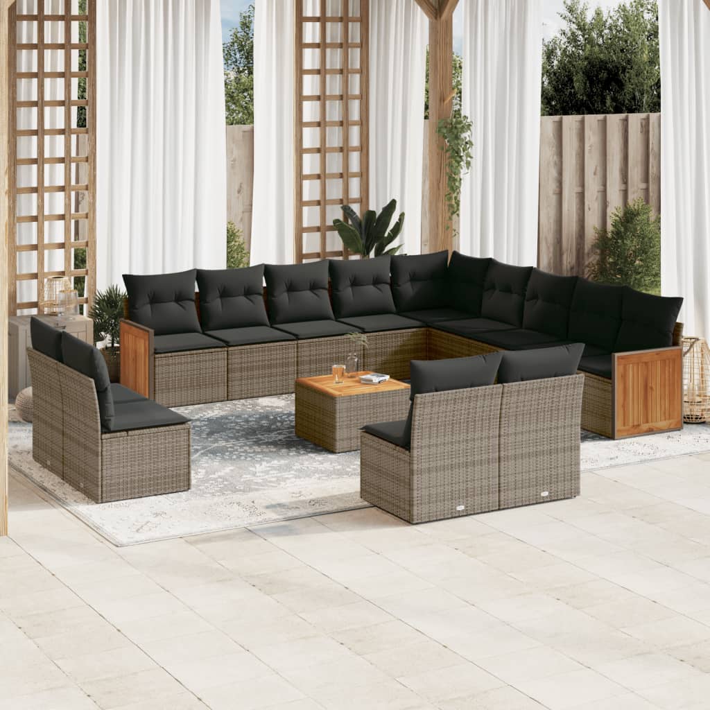 vidaXL 13-delige Loungeset met kussens poly rattan zwart