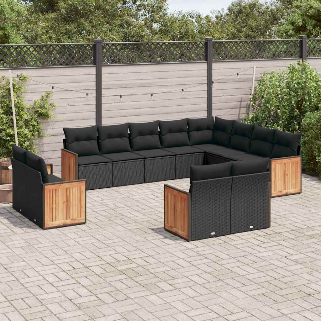 vidaXL 12-piece Lounge Set with Cushions Poly Rattan Black
