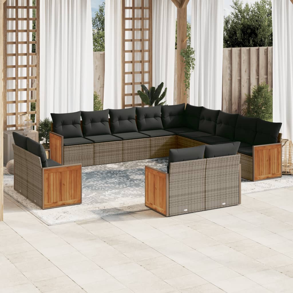 vidaXL 13-Piece Lounge Set with Cushions Poly Rattan Black