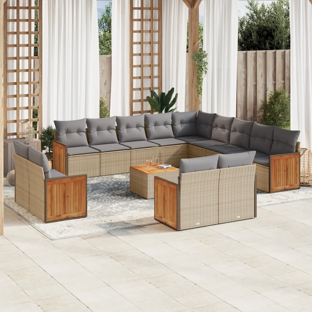 vidaXL 13-Piece Lounge Set with Cushions Poly Rattan Black