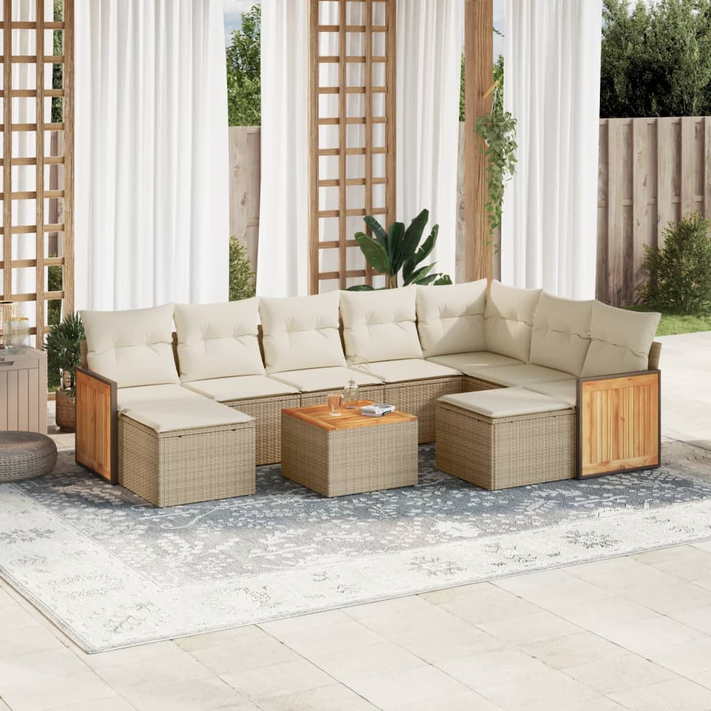 vidaXL 9-piece Poly Rattan Lounge Set with Cushions Black