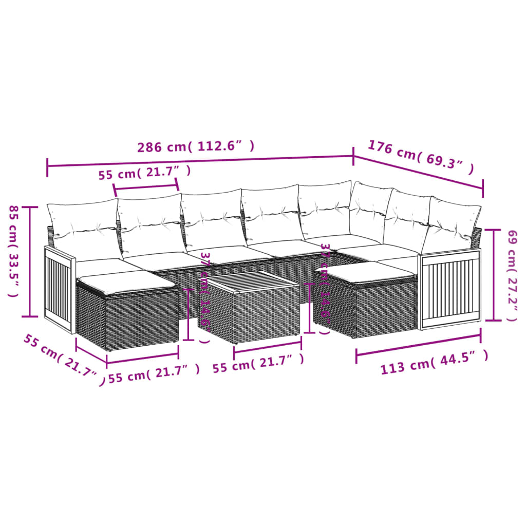 vidaXL 9-piece Poly Rattan Lounge Set with Cushions Black