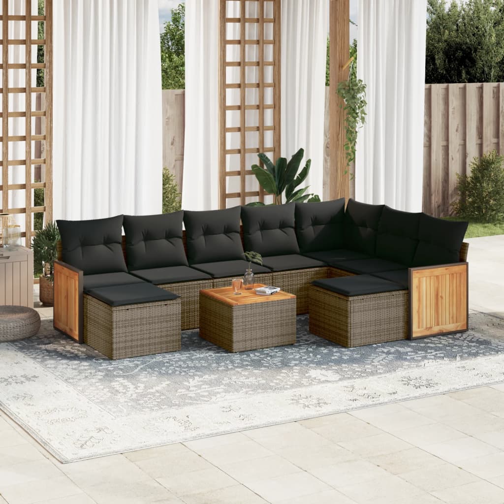 vidaXL 9-piece Poly Rattan Lounge Set with Cushions Black