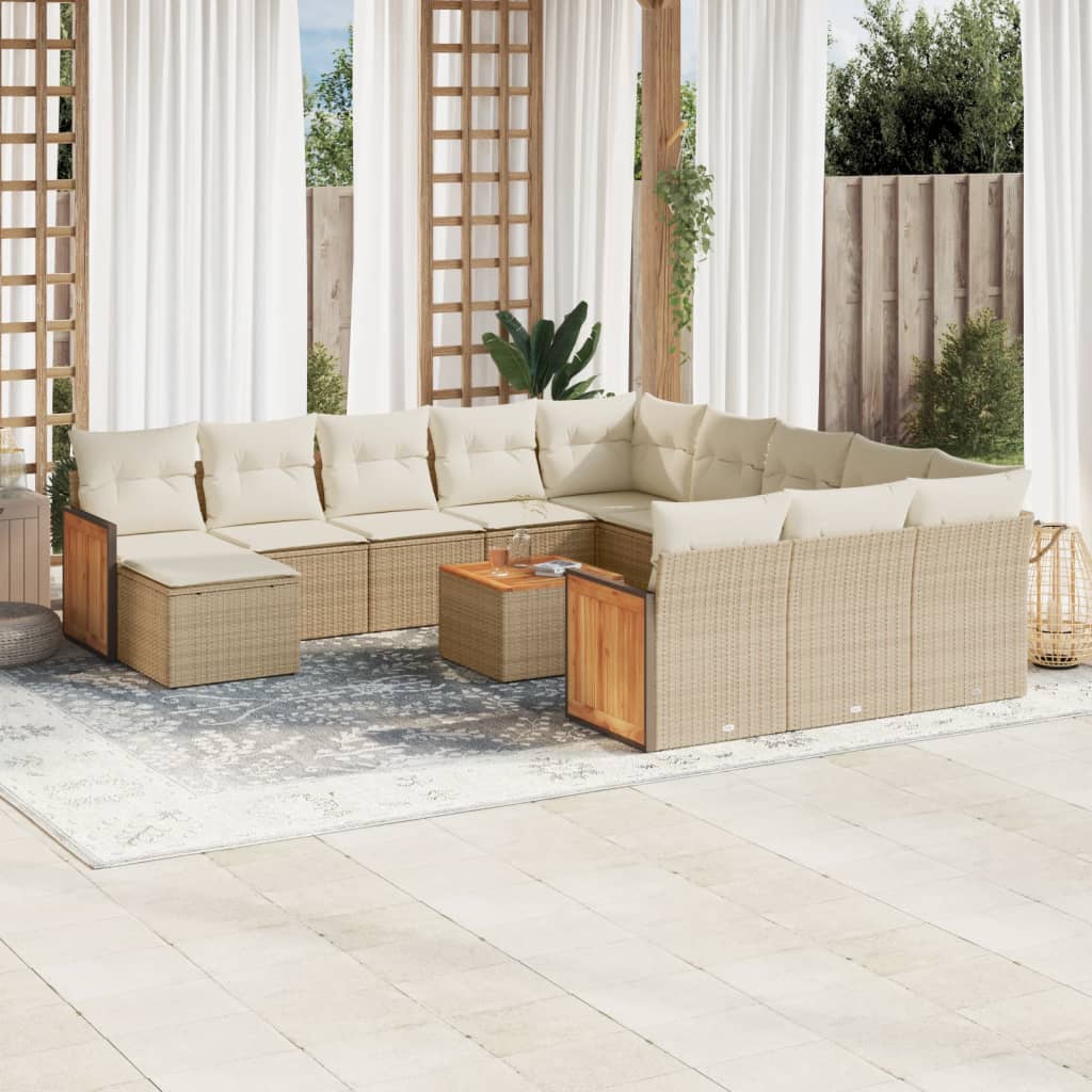 vidaXL 12-delige Loungeset met kussens poly rattan zwart