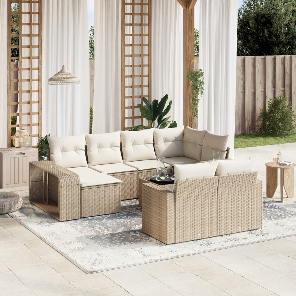vidaXL 10-delige Loungeset met kussens poly rattan zwart