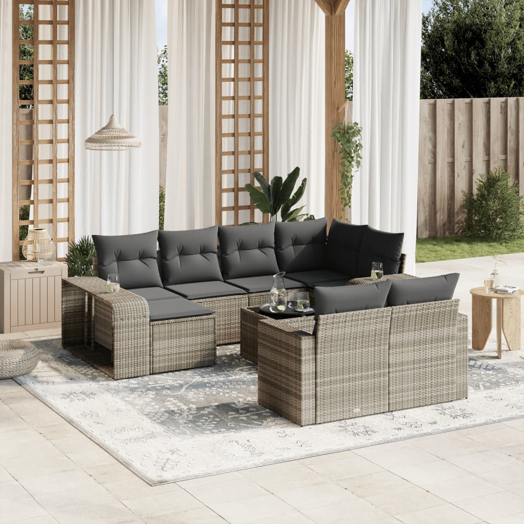vidaXL 10-delige Loungeset met kussens poly rattan zwart