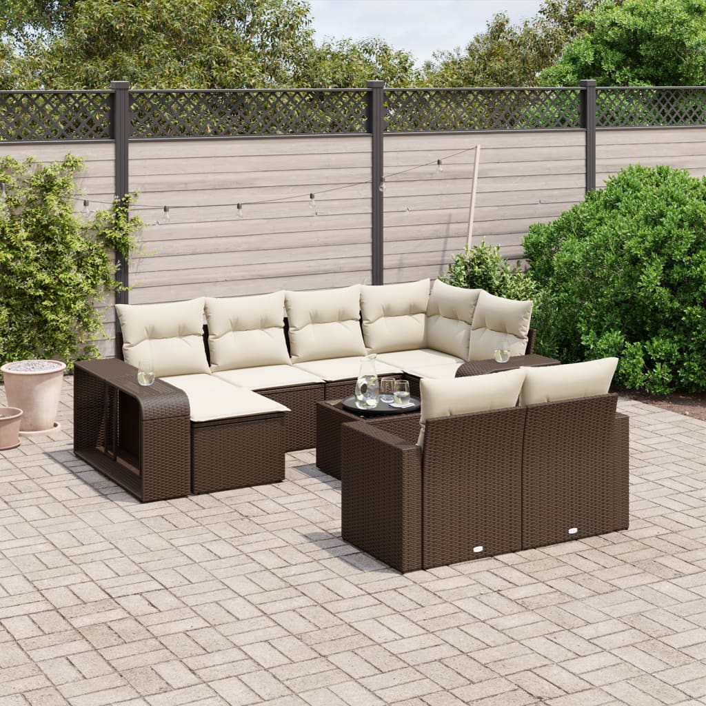 vidaXL 10-delige Loungeset met kussens poly rattan zwart