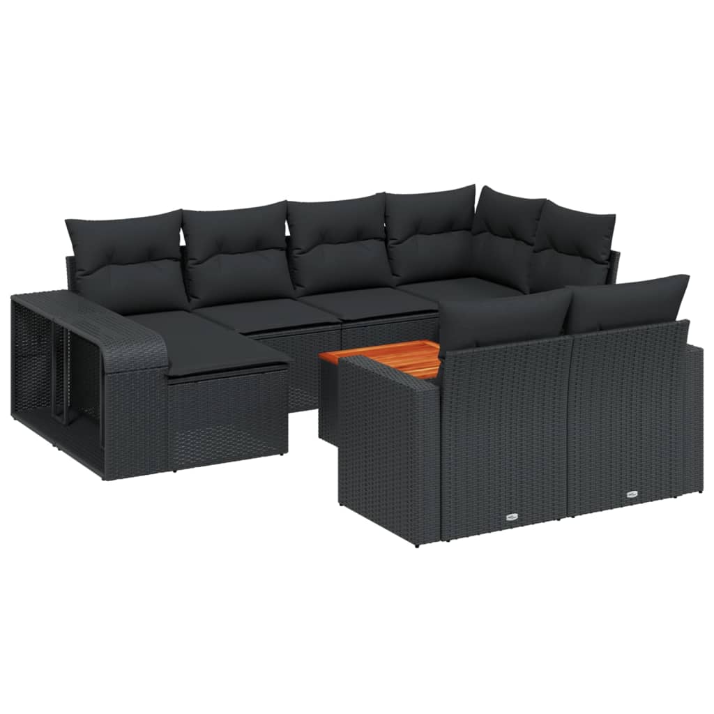 vidaXL 11-Piece Lounge Set with Cushions Poly Rattan Black