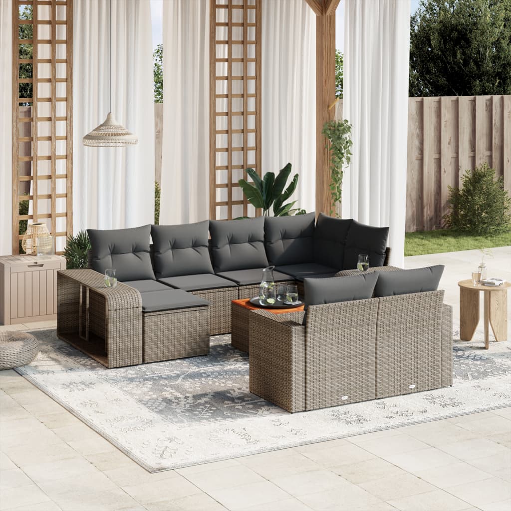 vidaXL 11-Piece Lounge Set with Cushions Poly Rattan Black