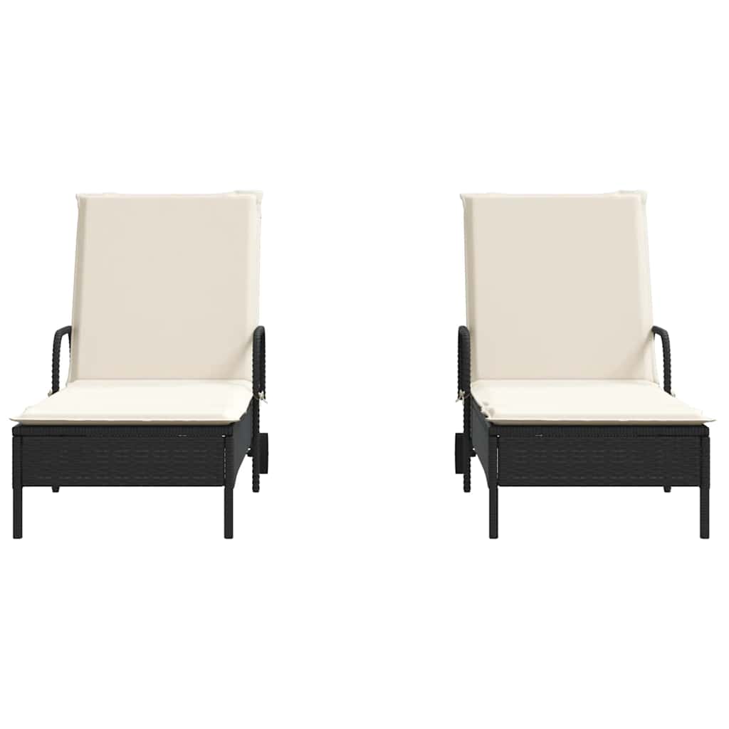 vidaXL Ligstoelen 2 st met kussens poly rattan zwart
