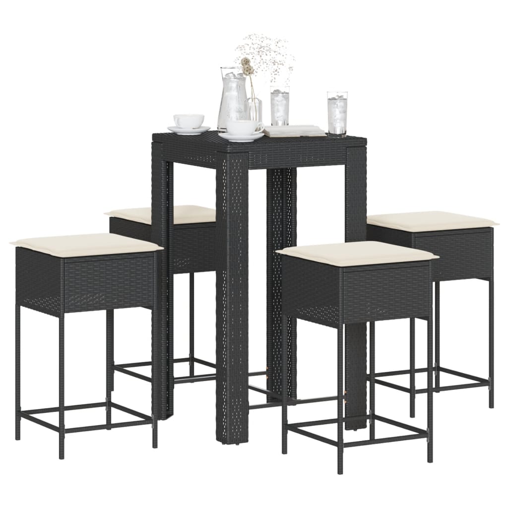 vidaXL 3-delige Tuinbarset met kussens poly rattan grijs