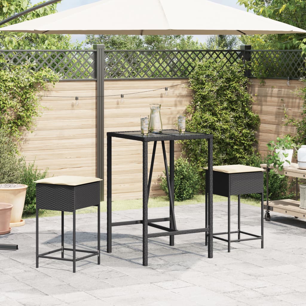 vidaXL 3-Piece Garden Bar Set with Cushions Poly Rattan Grey