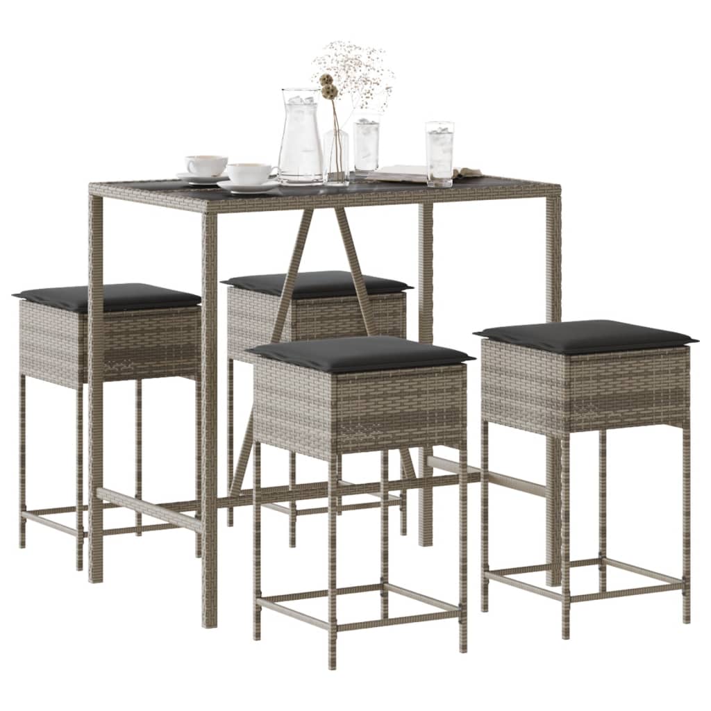 vidaXL 3-Piece Garden Bar Set with Cushions Poly Rattan Grey