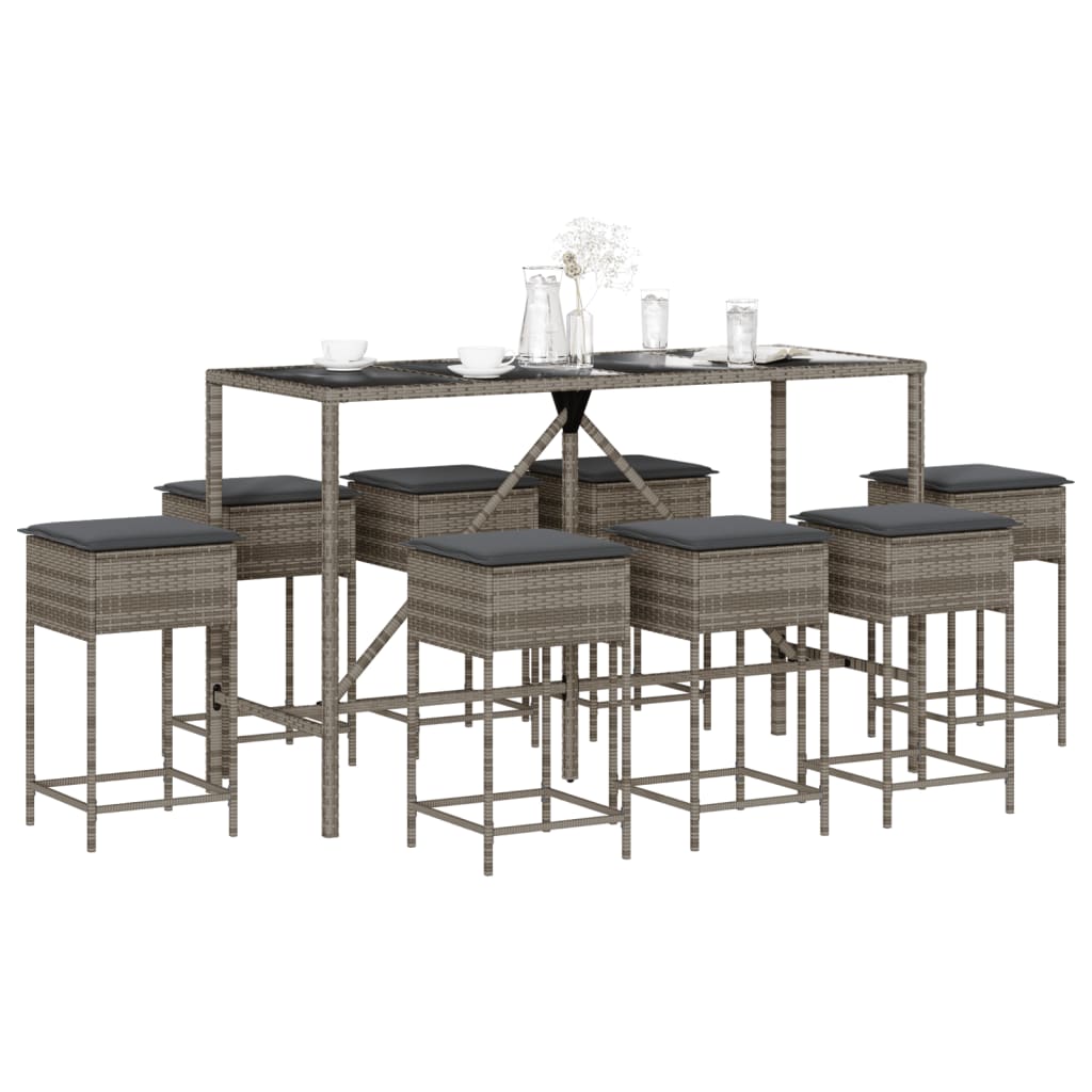 vidaXL 3-Piece Garden Bar Set with Cushions Poly Rattan Grey