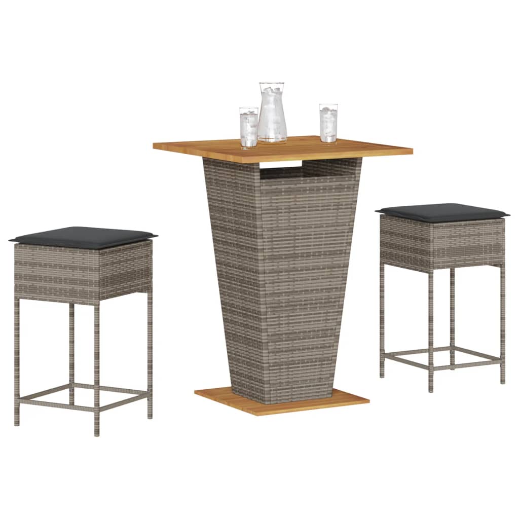 vidaXL 3-delige Tuinbarset met kussens poly rattan zwart