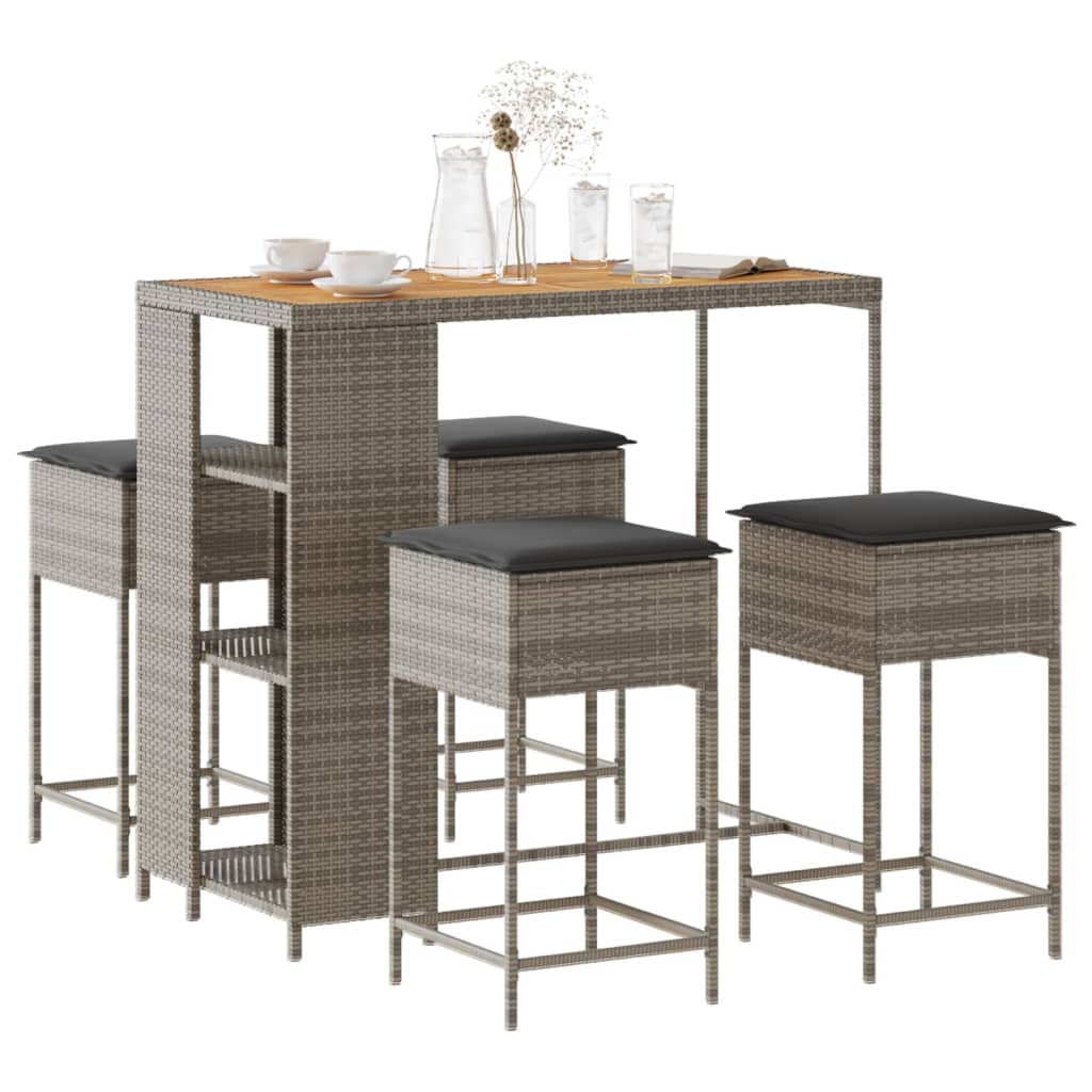 vidaXL 3-delige Tuinbarset met kussens poly rattan zwart