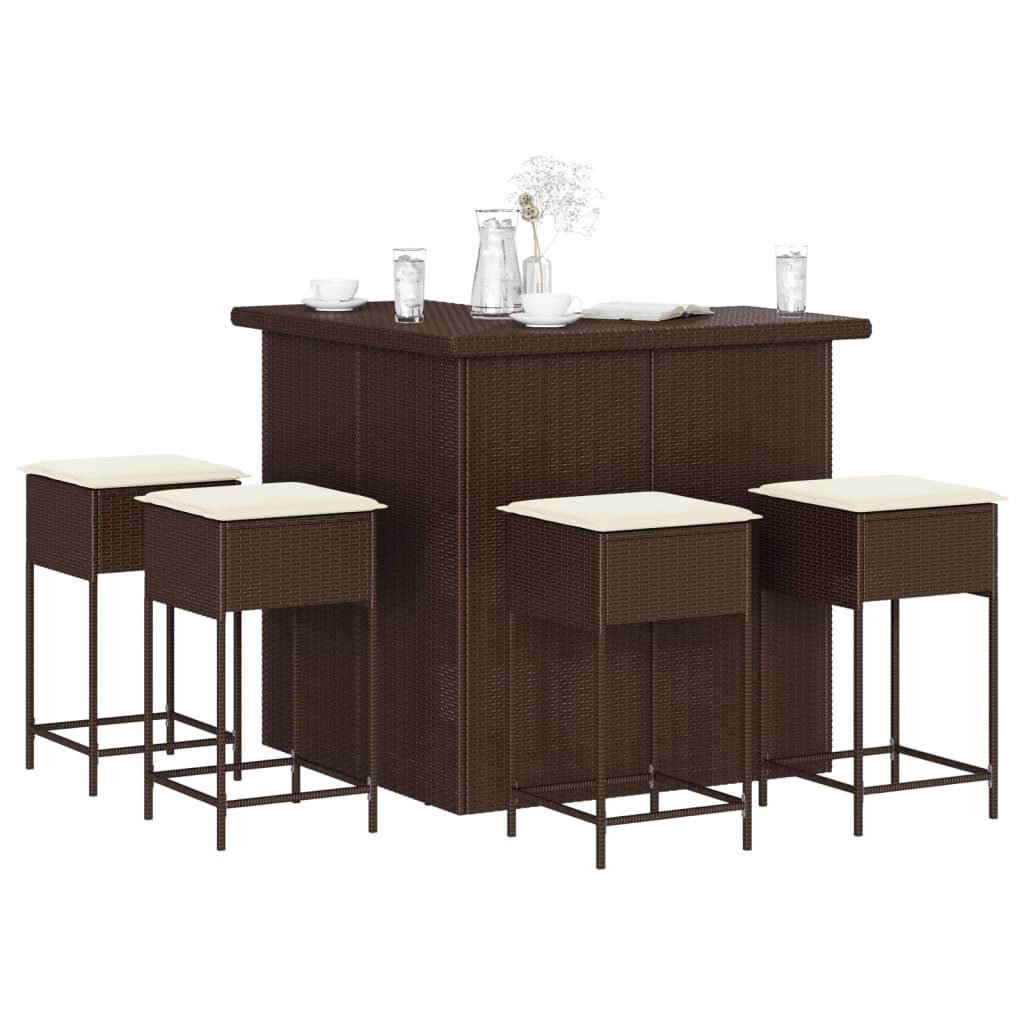 vidaXL 3-Piece Garden Bar Set with Cushions Poly Rattan Grey